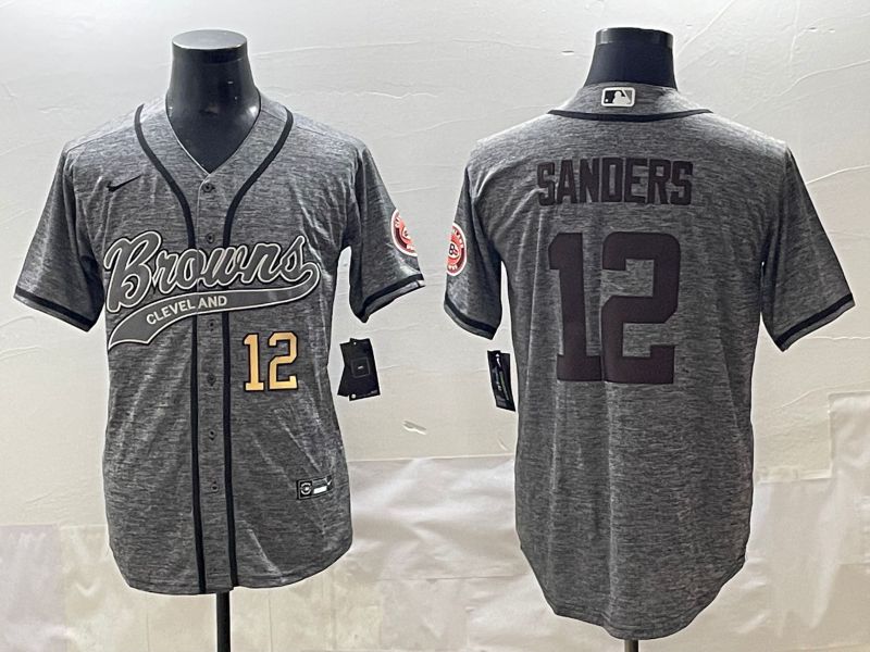 Men 2025 Cleveland Browns #12 Sanders Grey Joint Name Nike Limited NFL Jersey style 2